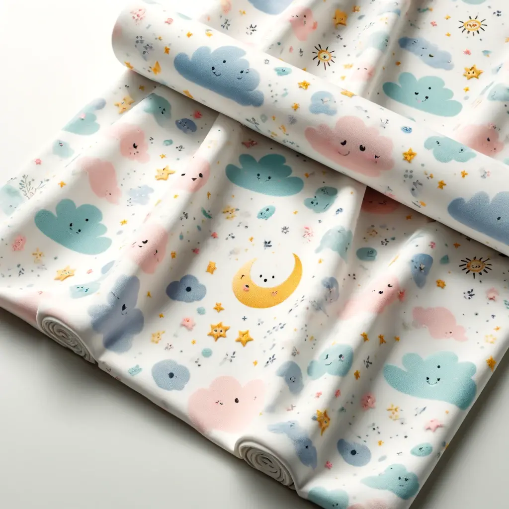 DALL·E 2024-04-04 12.55.33 - Visualize a piece of fabric designed specifically for baby clothing, showcasing a new tender and appealing theme. This fabric features a fresh set of (1)